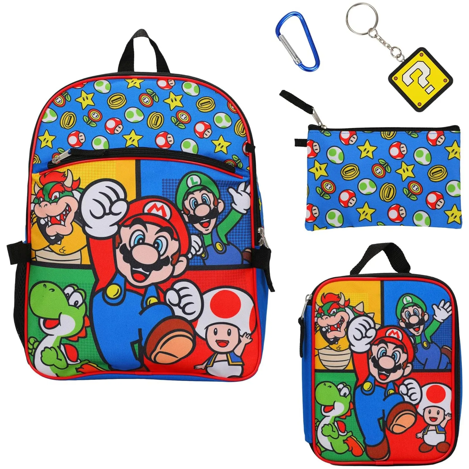 Bio World Super Mario Characters And Power Ups 5 Piece Backpack Set