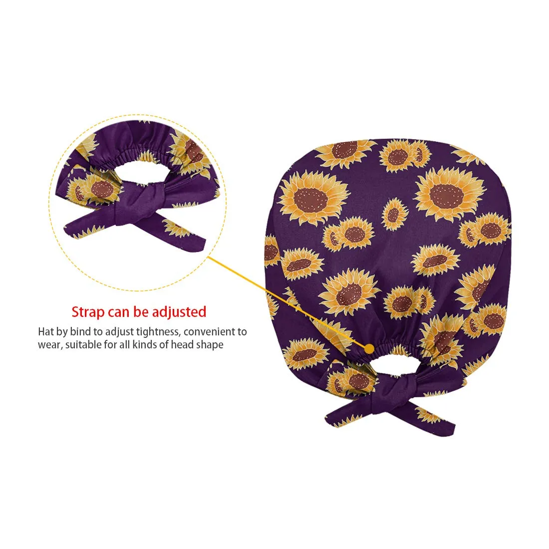 Biyejit Sun and Moon Bouffant Hats for Women Men Adjustable Turban Cap Head Scarf Beanie Working Cap with Sweatband for Nursing