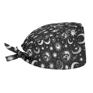 Biyejit Sun and Moon Bouffant Hats for Women Men Adjustable Turban Cap Head Scarf Beanie Working Cap with Sweatband for Nursing