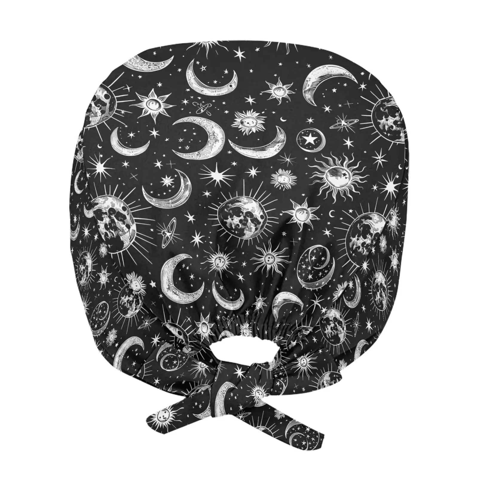 Biyejit Sun and Moon Bouffant Hats for Women Men Adjustable Turban Cap Head Scarf Beanie Working Cap with Sweatband for Nursing