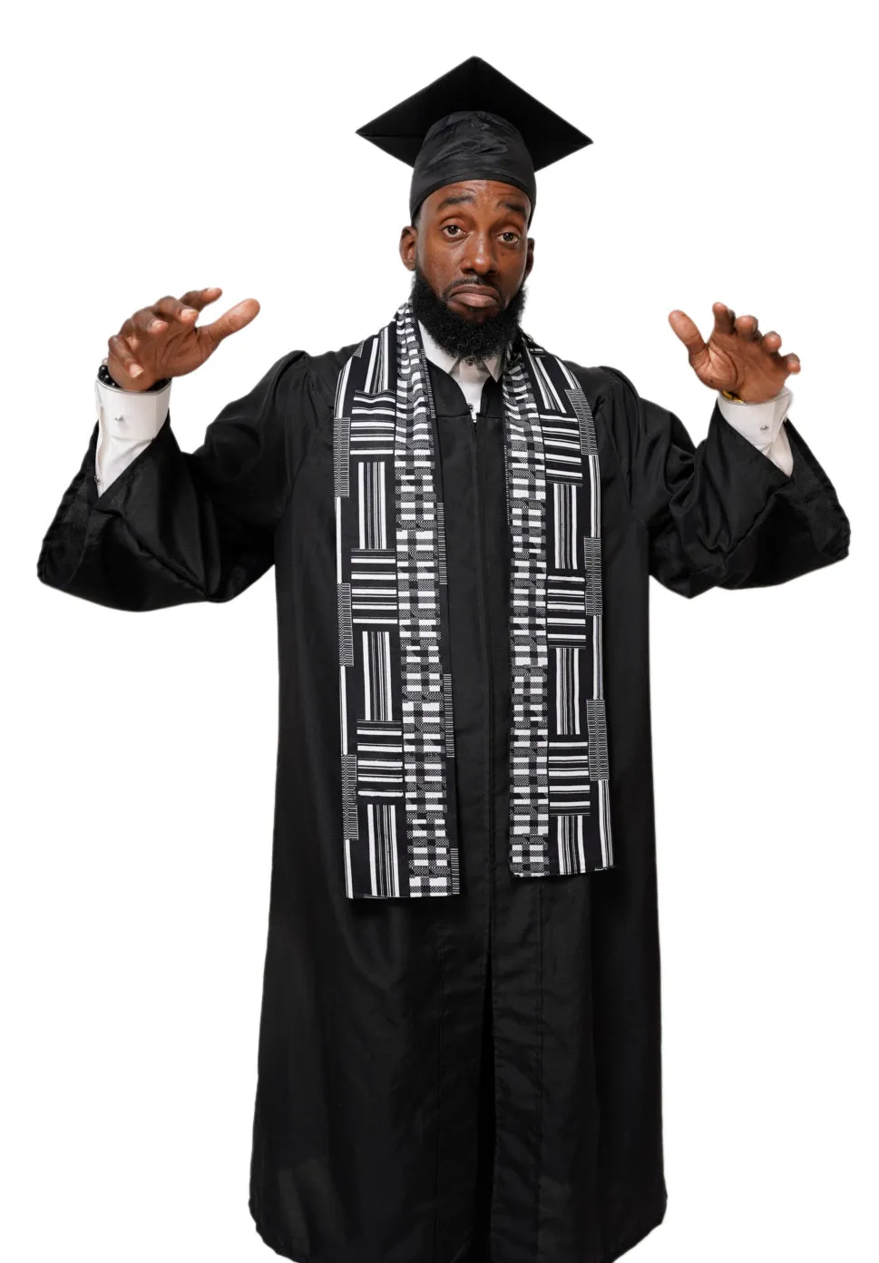 Black and white Kente African Print Graduation Stole/Sash DPB0795S1