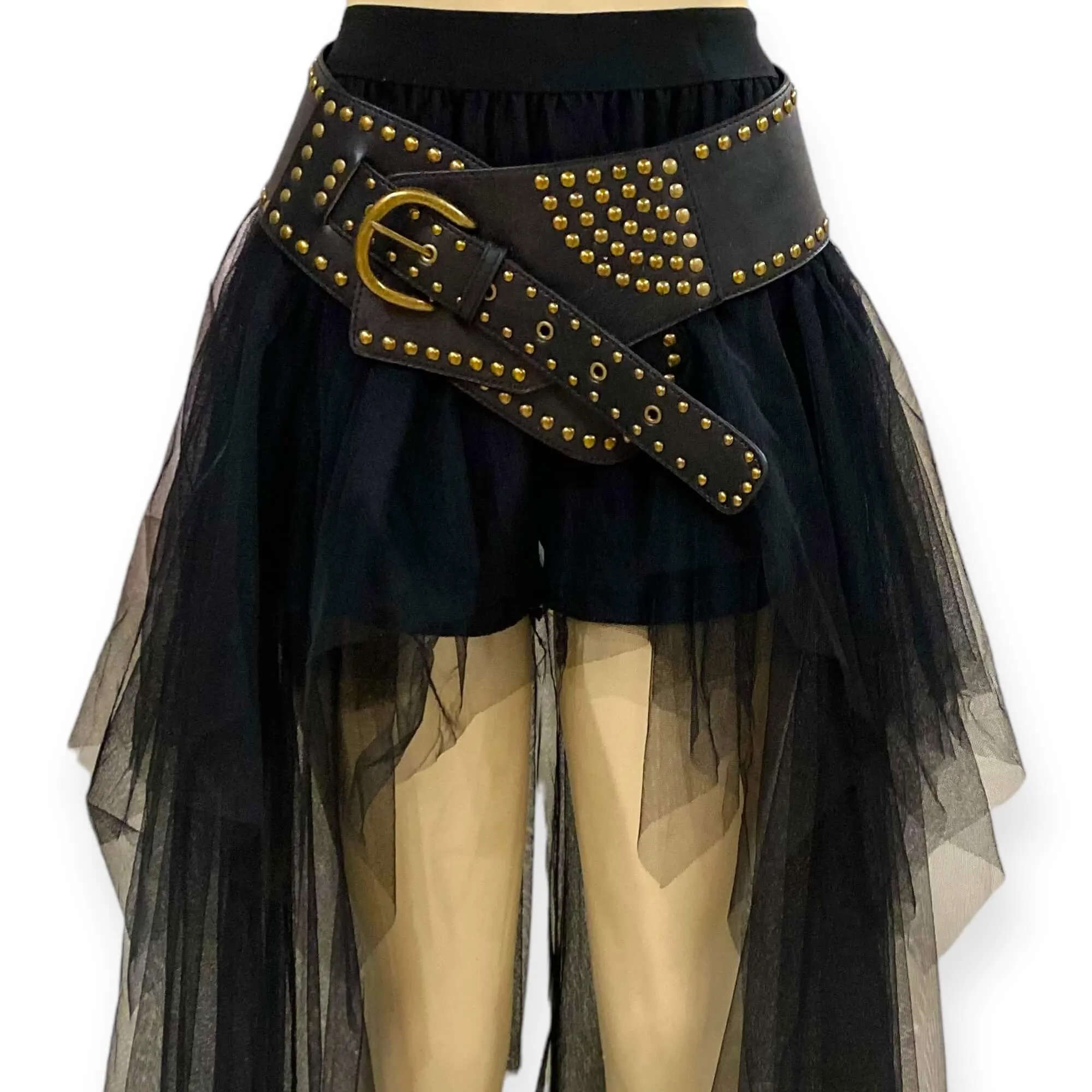 Black Brass Studded Wide Statement Belt