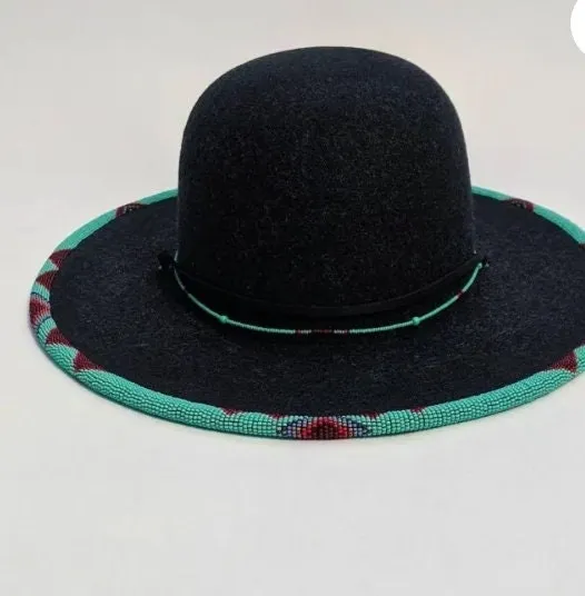Black fedora hat|cowboy hat|summer hats|beaded hats|brim hat|casual hat with green and brown bead work with free shipping world wide