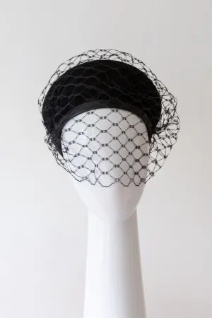 Black Felt Beret with Veiling