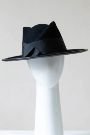 Black Felt Fedora with Leather Binding