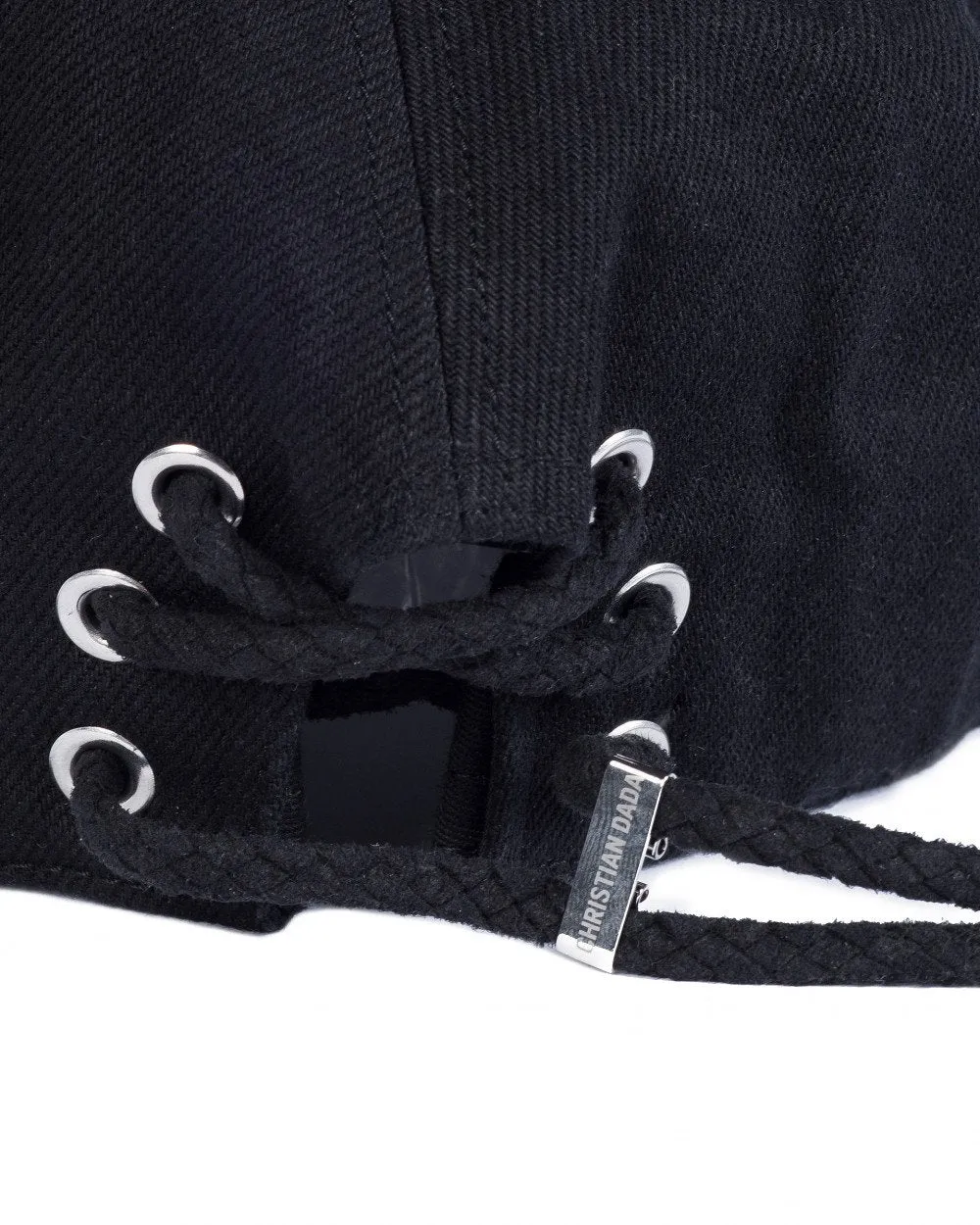 Black Lace Up Denim Cap