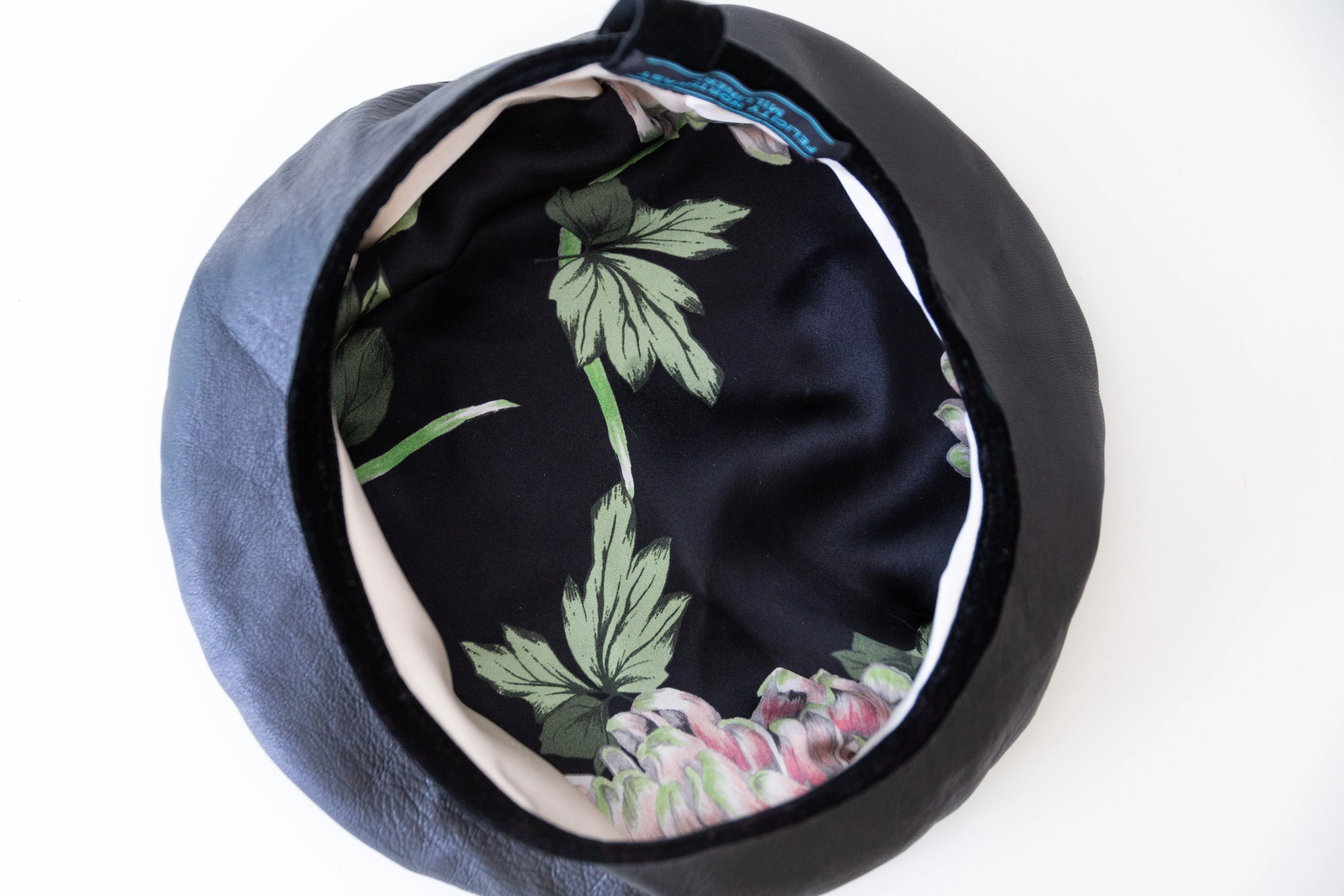 Black Leather Beret with Detachable Scarf