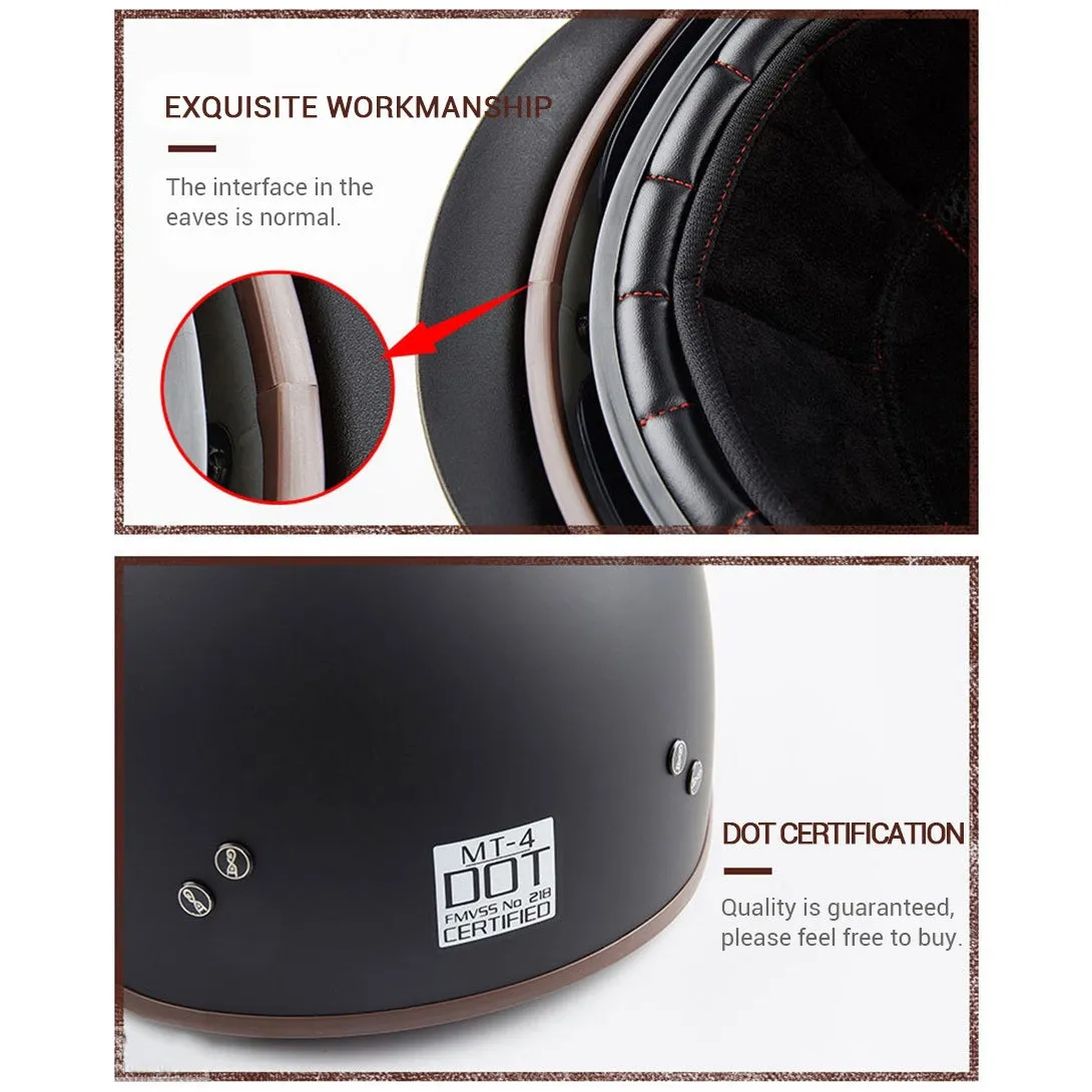 Black Matt Vintage Half Face Biker Helmet / DOT Certification Head Protection Helmet in Rock Style
