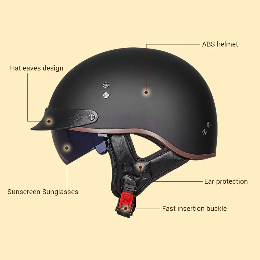 Black Matt Vintage Half Face Biker Helmet / DOT Certification Head Protection Helmet in Rock Style
