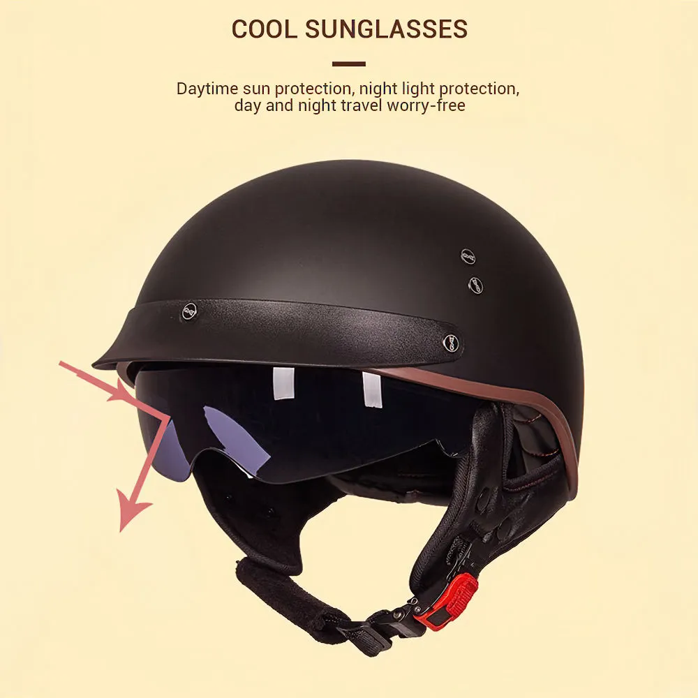 Black Matt Vintage Half Face Biker Helmet / DOT Certification Head Protection Helmet in Rock Style