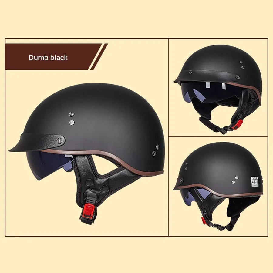 Black Matt Vintage Half Face Biker Helmet / DOT Certification Head Protection Helmet in Rock Style