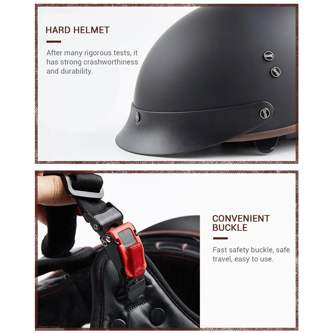 Black Matt Vintage Half Face Biker Helmet / DOT Certification Head Protection Helmet in Rock Style