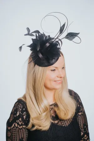 Black Pillbox Feather & Flower Fascinator