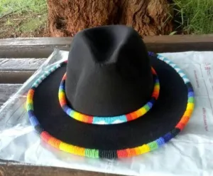 Black rainbow beaded colors masaai maasai Masai cowboy fedora hat | Summer hats| Brim hats with free shipping world wide