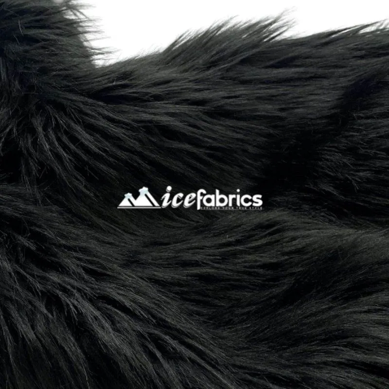 Black Shaggy Mohair Long Pile Faux Fur Fabric By The Yard