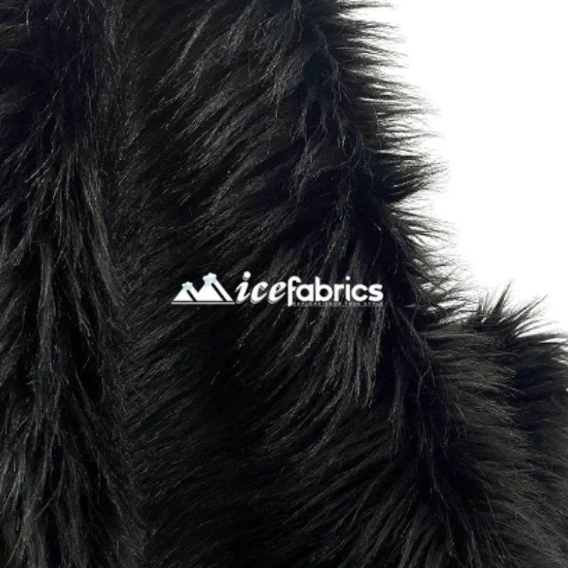 Black Shaggy Mohair Long Pile Faux Fur Fabric By The Yard