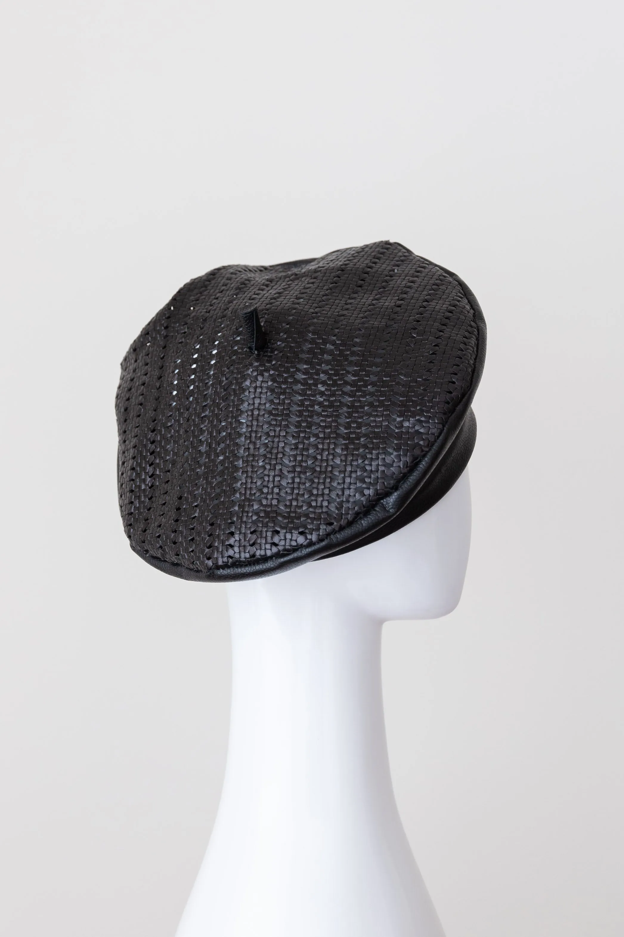 Black Woven Leather Beret