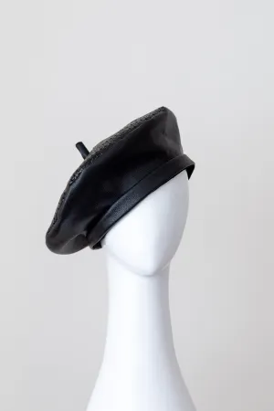 Black Woven Leather Beret