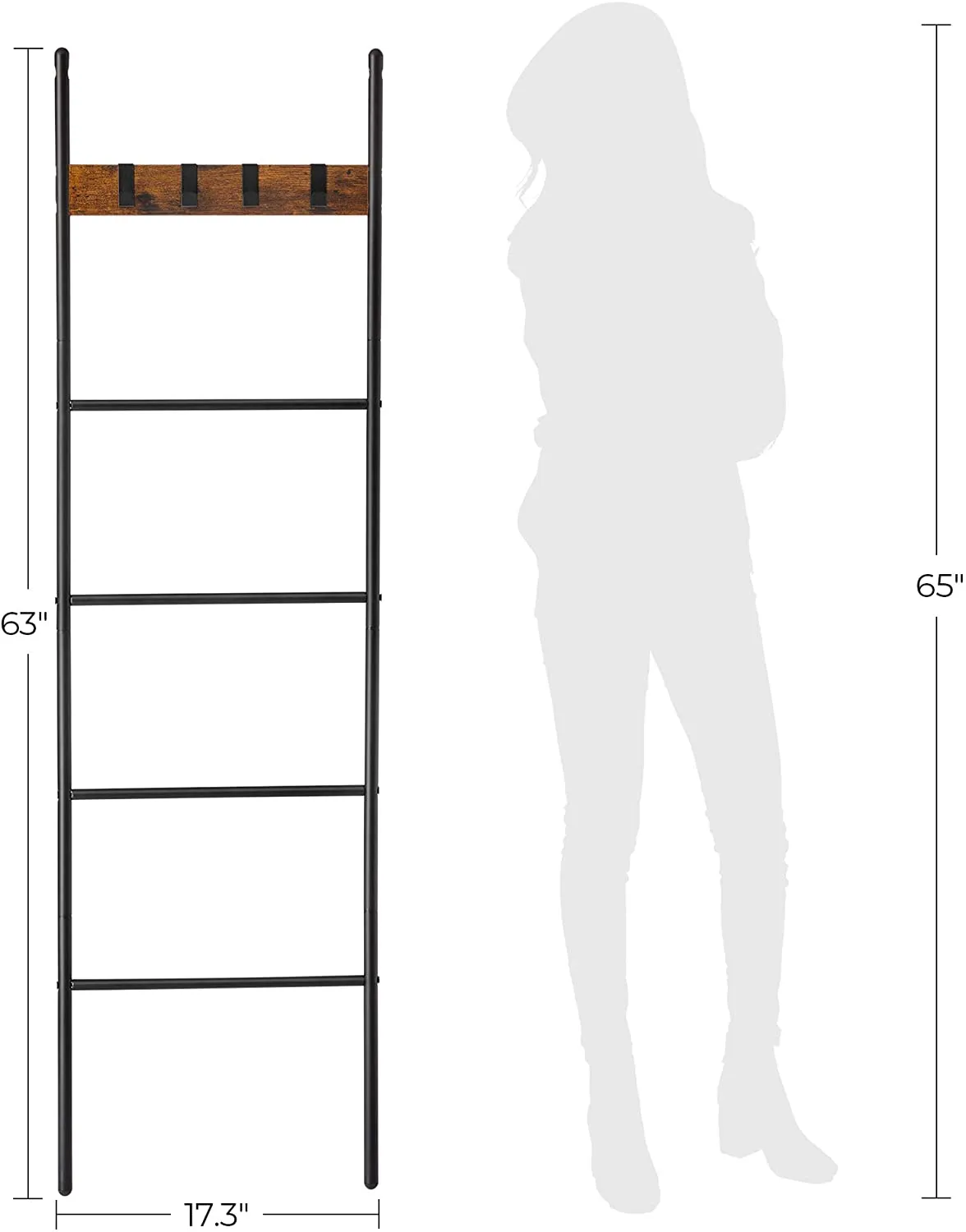 Blanket Ladder, 5-Tier Ladder Shelf, 17.3 x 63 Inches