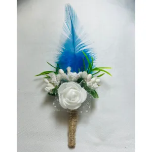 Blue & White Faux Feather Flower Brooch ( Wholesale )