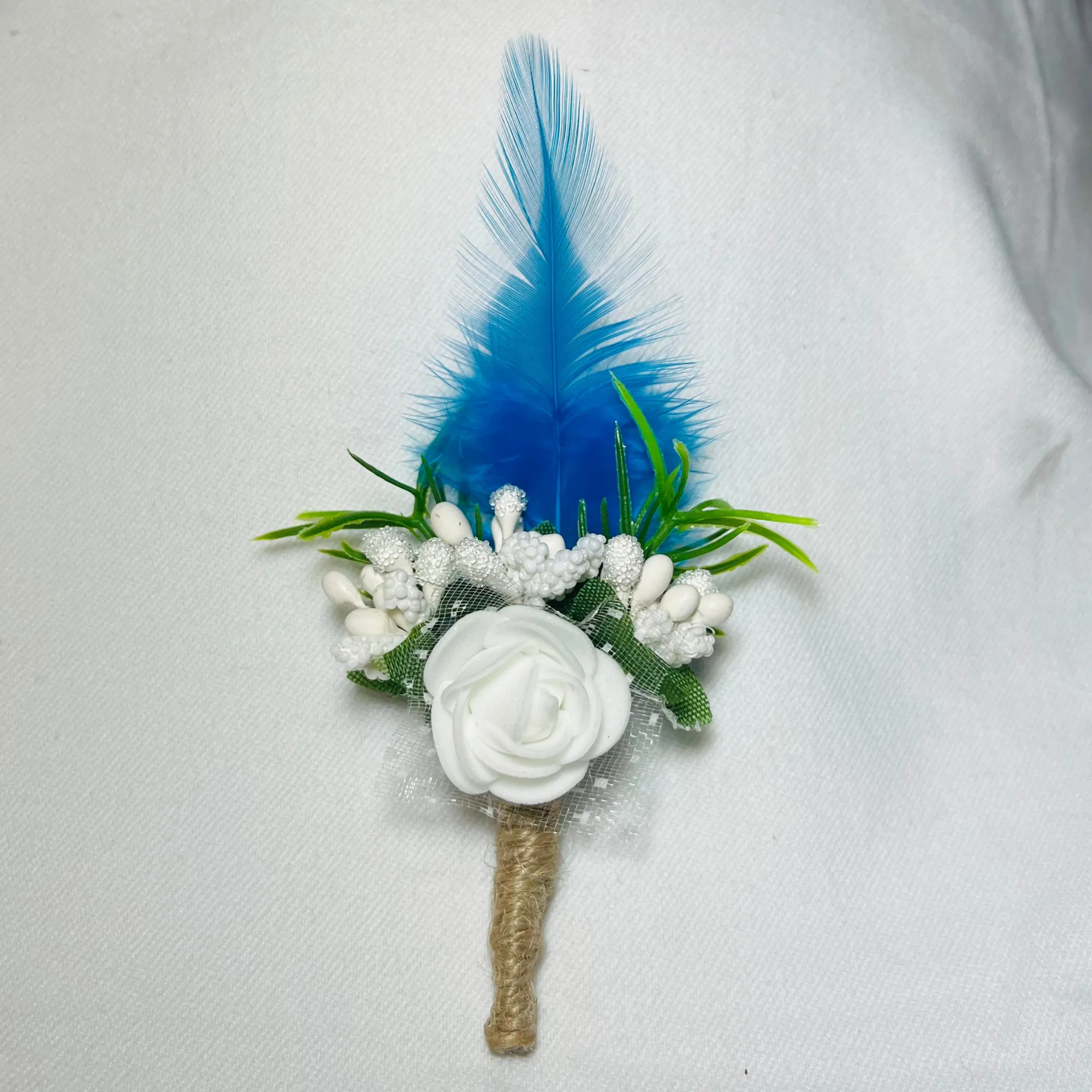 Blue & White Faux Feather Flower Brooch ( Wholesale )