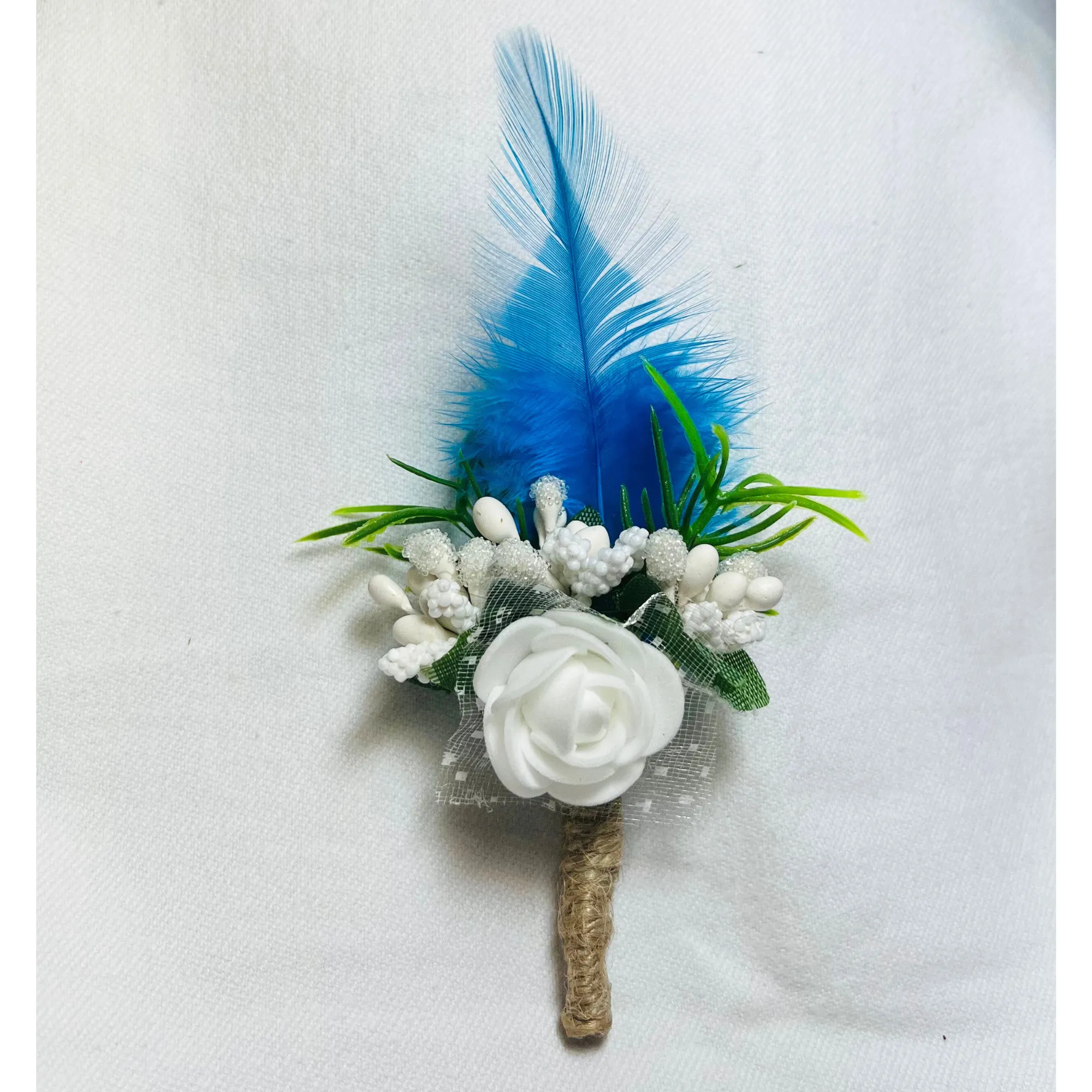 Blue & White Faux Feather Flower Brooch ( Wholesale )