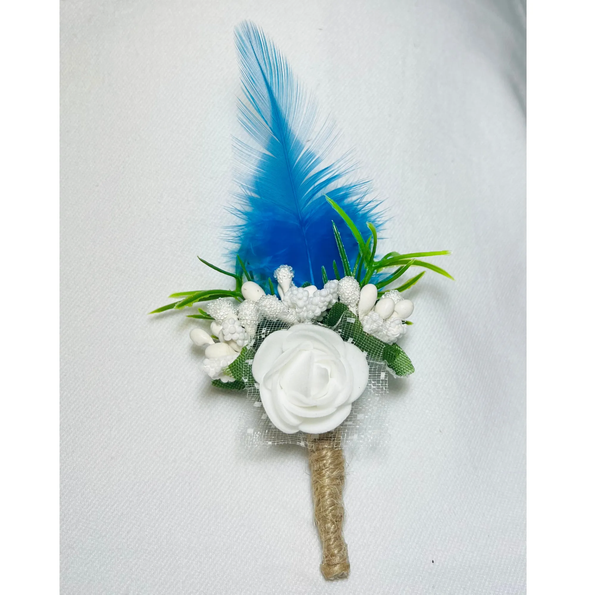 Blue & White Faux Feather Flower Brooch ( Wholesale )