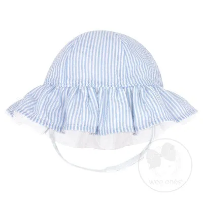 Blue Reversible Ruffle Brim Sun Hat