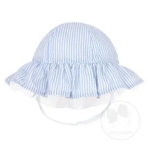 Blue Reversible Ruffle Brim Sun Hat
