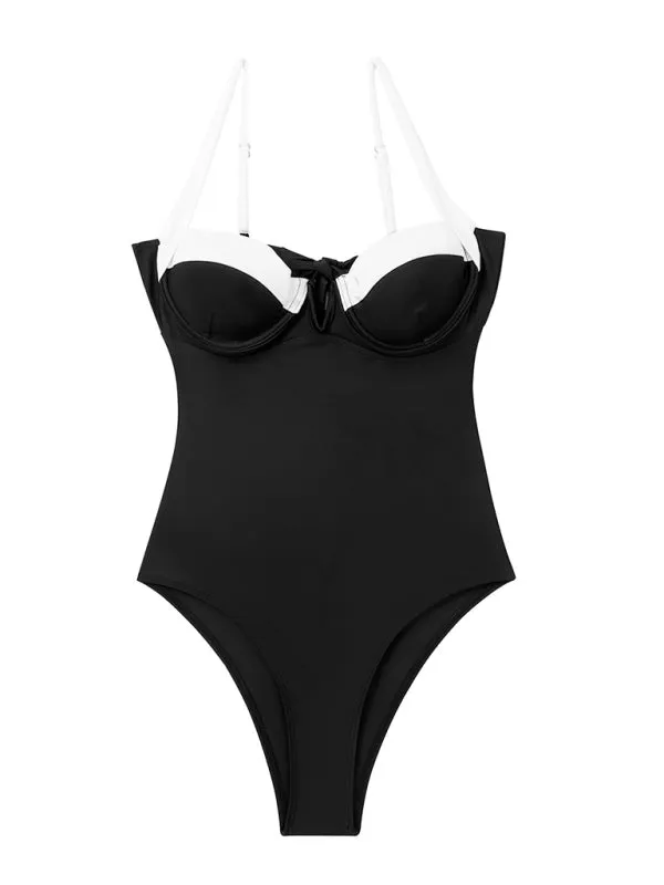 Blue Zone Planet |  Ella's One-Piece Slim High Stretch Swimsuit with Ribbon Tie at Back