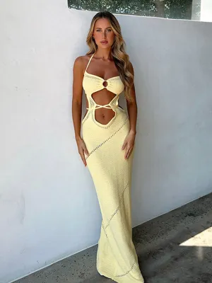 Blue Zone Planet |  Isla's Beach Cover-Up Solid Color Knitted Spaghetti Strap Floor-Length Dress