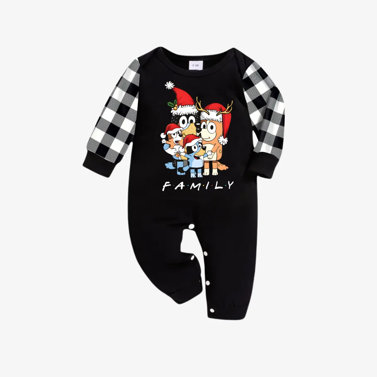Bluey-Themed Festive Animal Pattern Black&White Plaid Family Pajama Sets