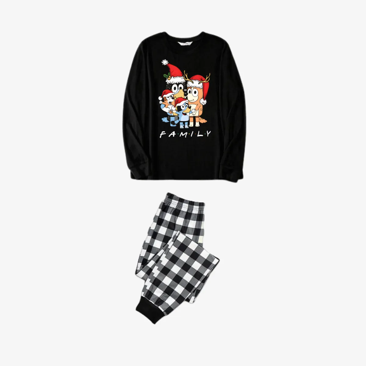 Bluey-Themed Festive Animal Pattern Black&White Plaid Family Pajama Sets
