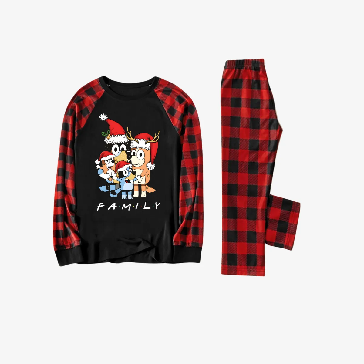 Bluey-Themed Festive Animal Pattern Red&Black Plaid Family Pajama Sets