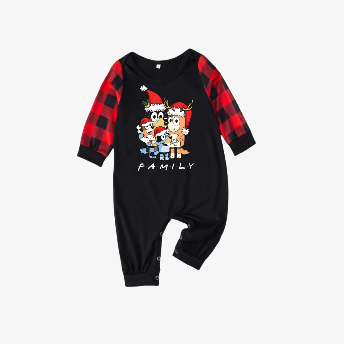 Bluey-Themed Festive Animal Pattern Red&Black Plaid Family Pajama Sets
