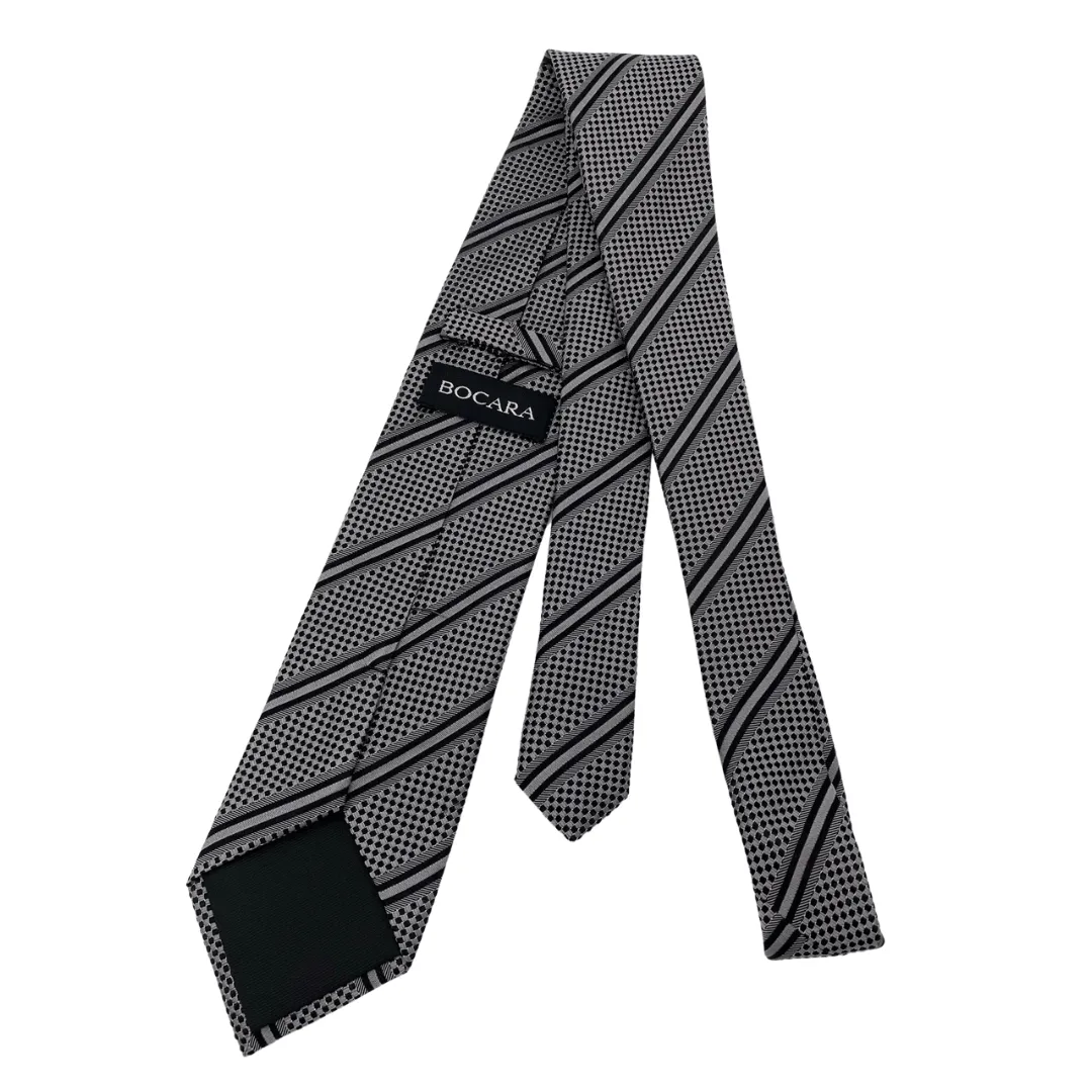 BOCARA Silk Striped and Checkered Tie - Grey & Black