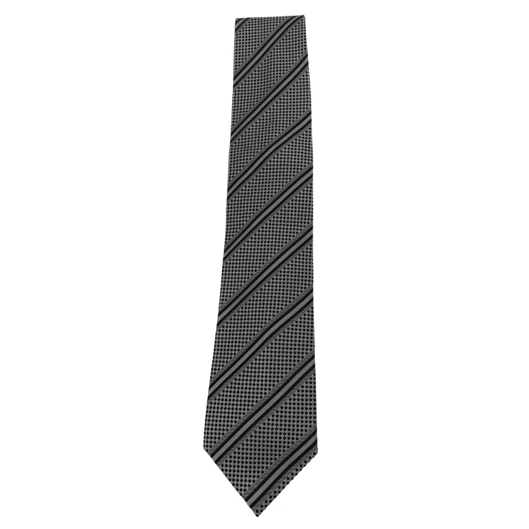 BOCARA Silk Striped and Checkered Tie - Grey & Black