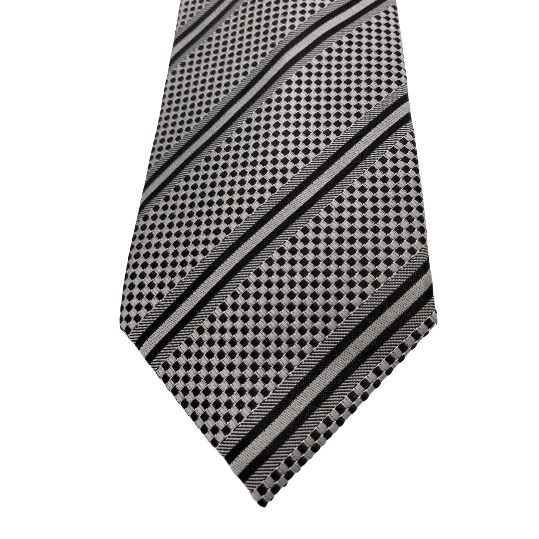 BOCARA Silk Striped and Checkered Tie - Grey & Black