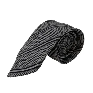 BOCARA Silk Striped and Checkered Tie - Grey & Black