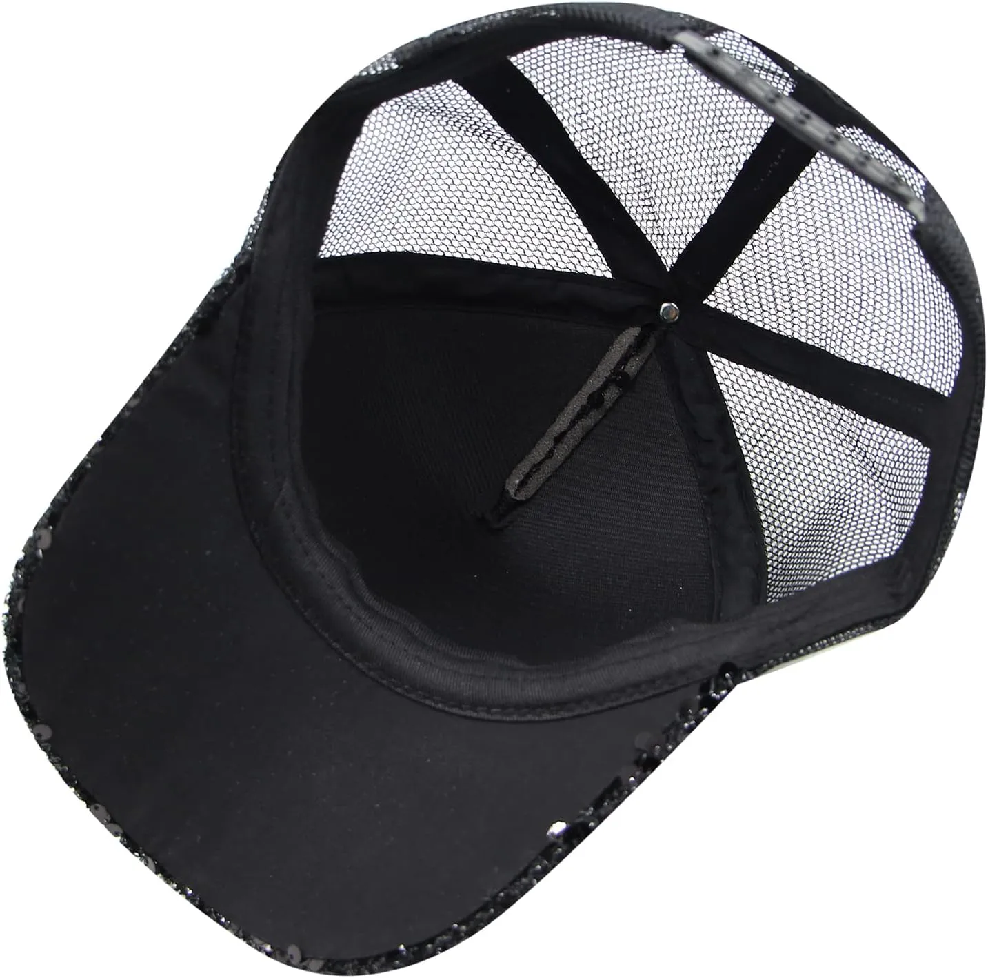 BOLLEY JOSS Sequin Ponytail Baseball Cap for Women Girls Velcro Ponycap Adjustable Mesh Trucker Hat