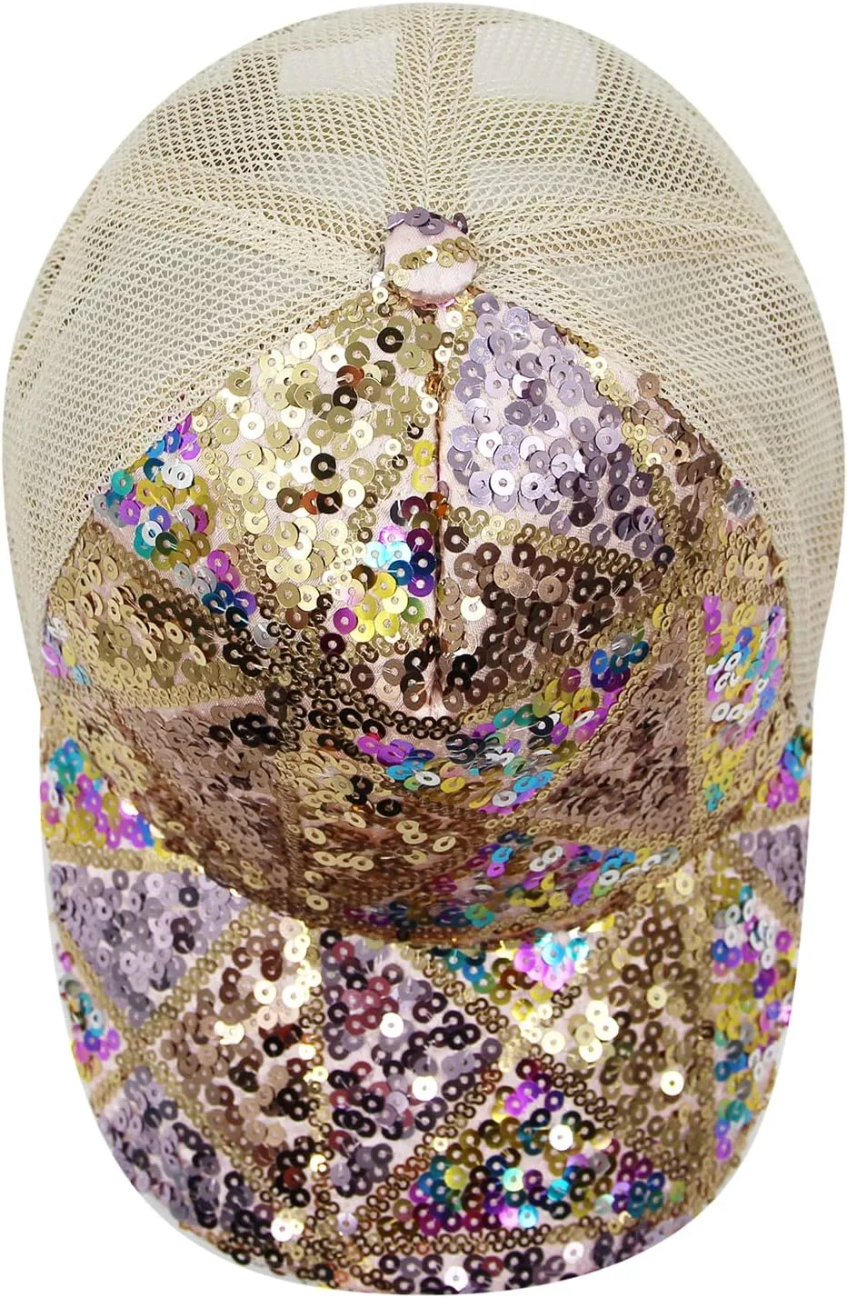 BOLLEY JOSS Sequin Ponytail Baseball Cap for Women Girls Velcro Ponycap Adjustable Mesh Trucker Hat