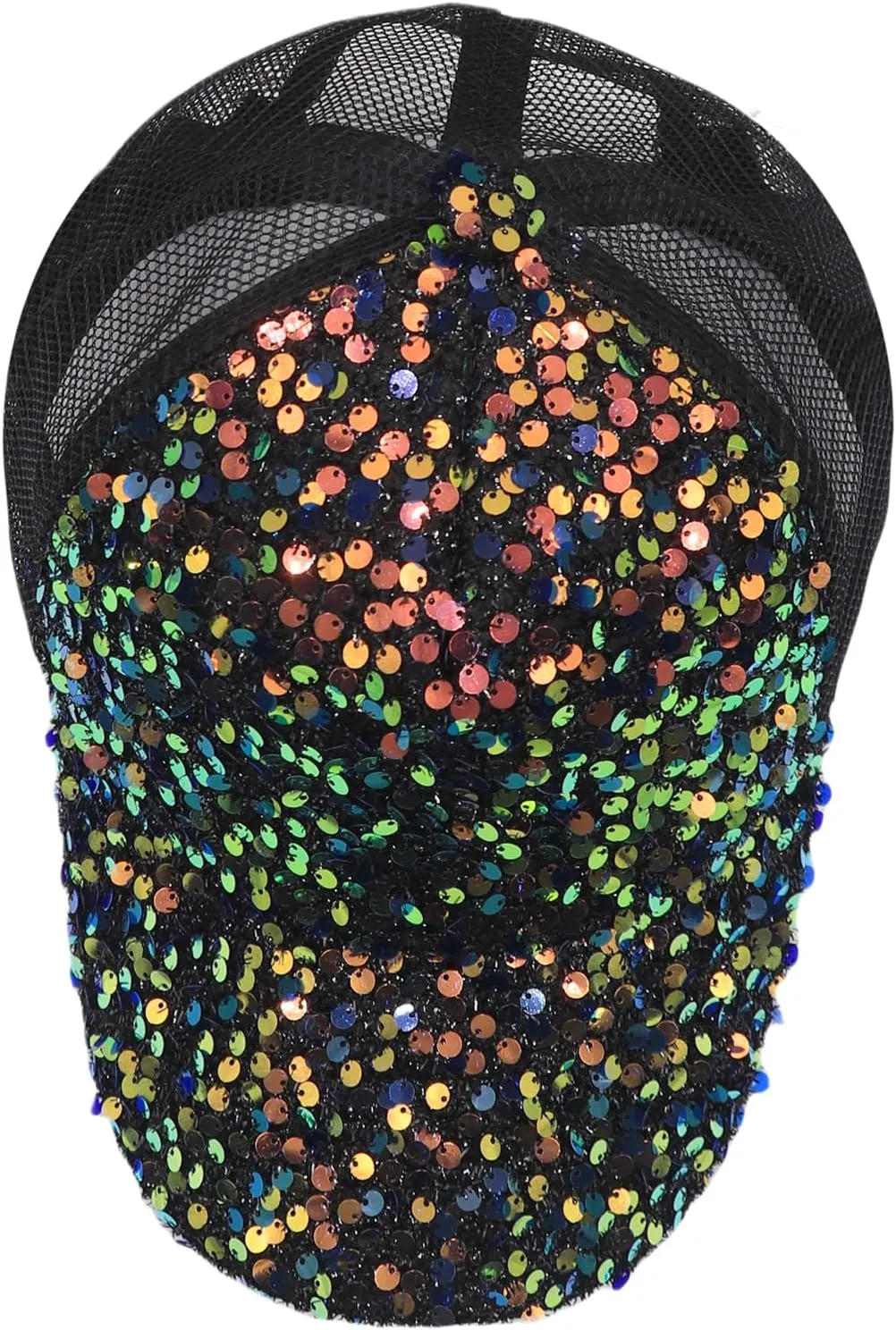 BOLLEY JOSS Sequin Ponytail Baseball Cap for Women Girls Velcro Ponycap Adjustable Mesh Trucker Hat