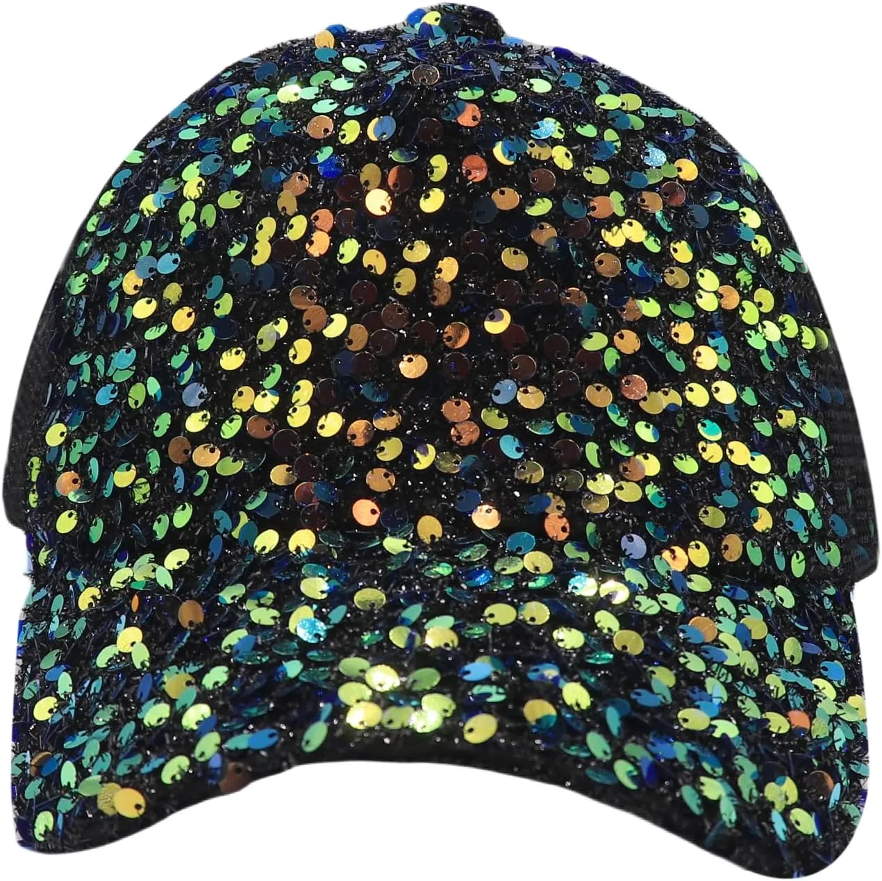 BOLLEY JOSS Sequin Ponytail Baseball Cap for Women Girls Velcro Ponycap Adjustable Mesh Trucker Hat