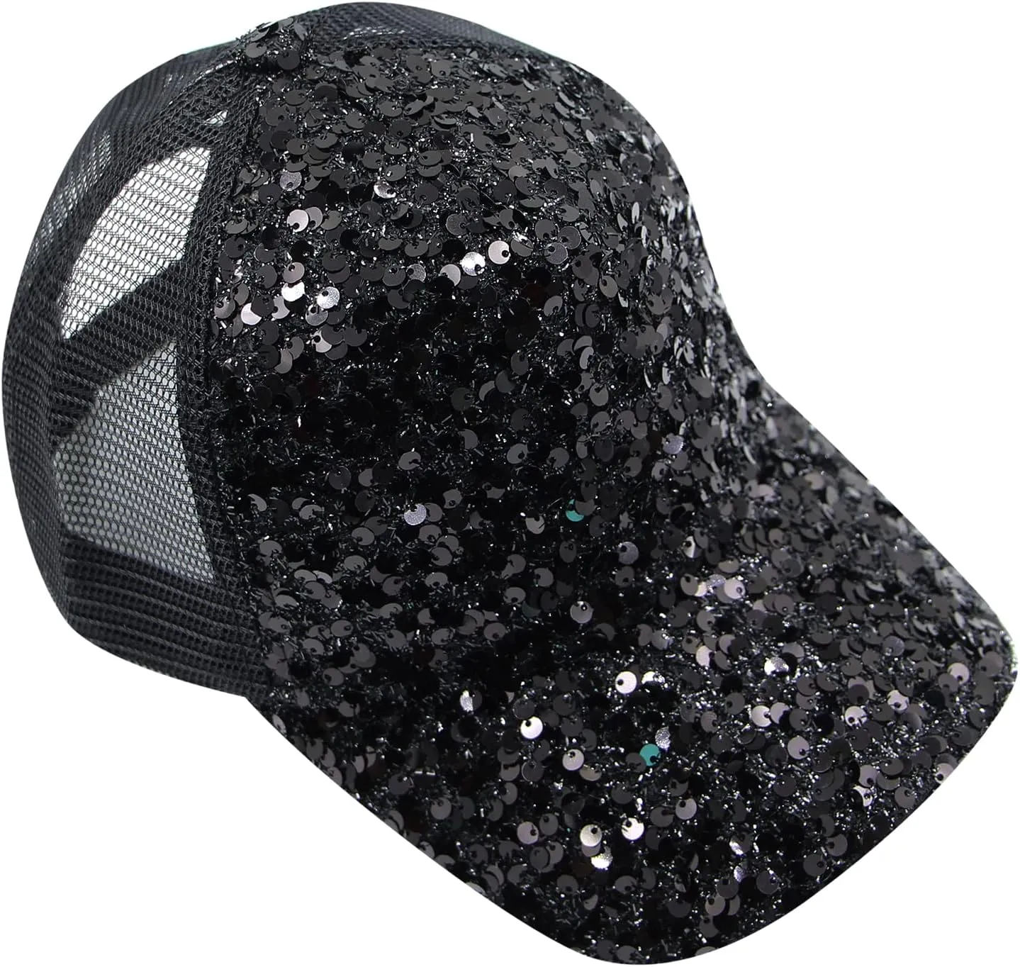 BOLLEY JOSS Sequin Ponytail Baseball Cap for Women Girls Velcro Ponycap Adjustable Mesh Trucker Hat