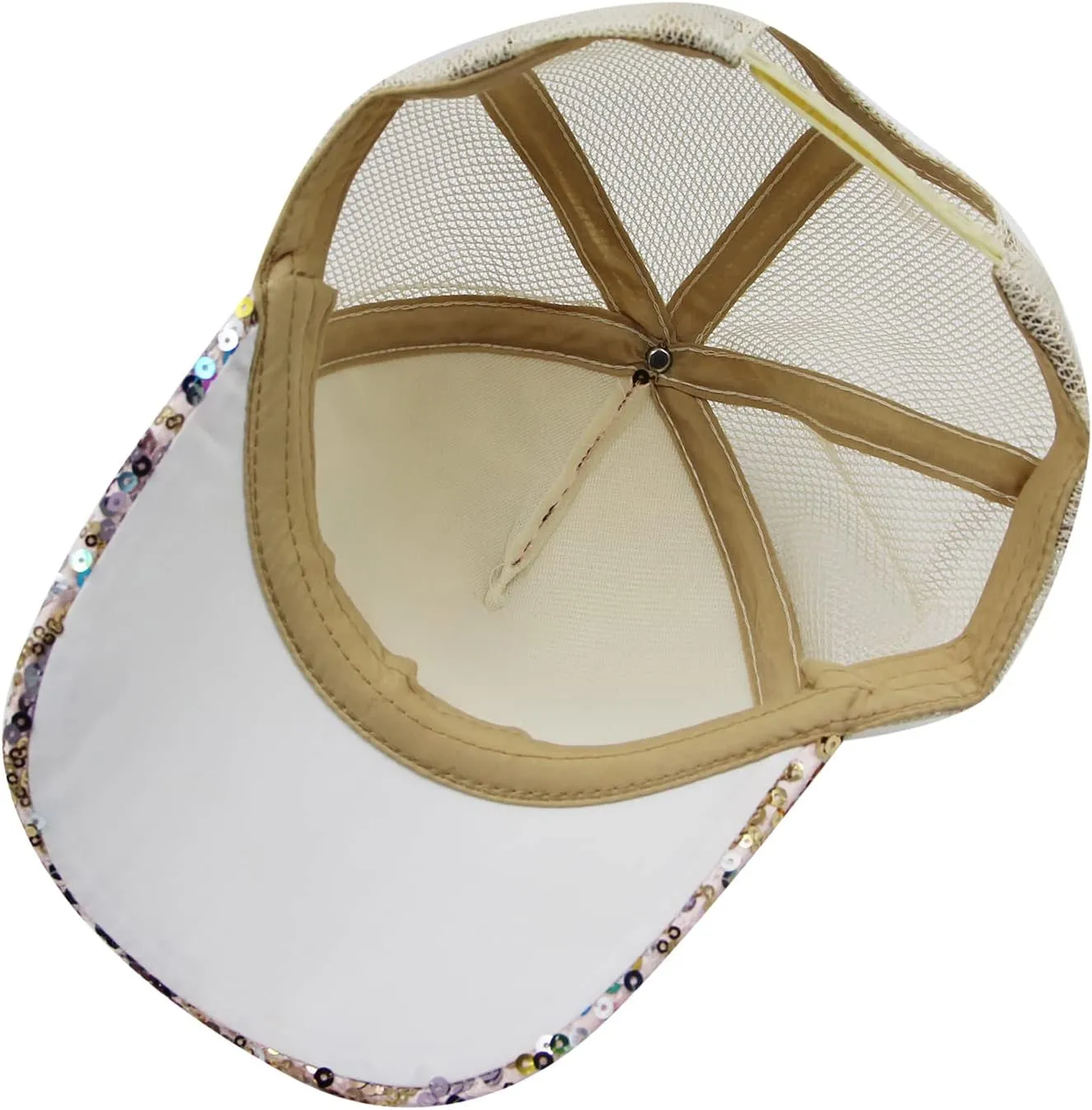 BOLLEY JOSS Sequin Ponytail Baseball Cap for Women Girls Velcro Ponycap Adjustable Mesh Trucker Hat