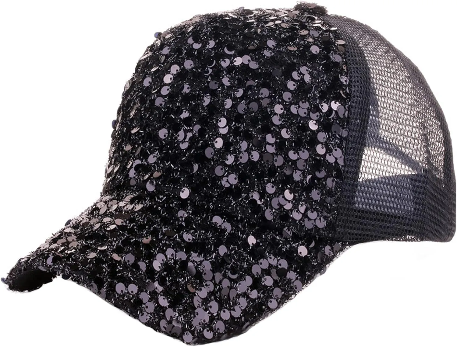BOLLEY JOSS Sequin Ponytail Baseball Cap for Women Girls Velcro Ponycap Adjustable Mesh Trucker Hat