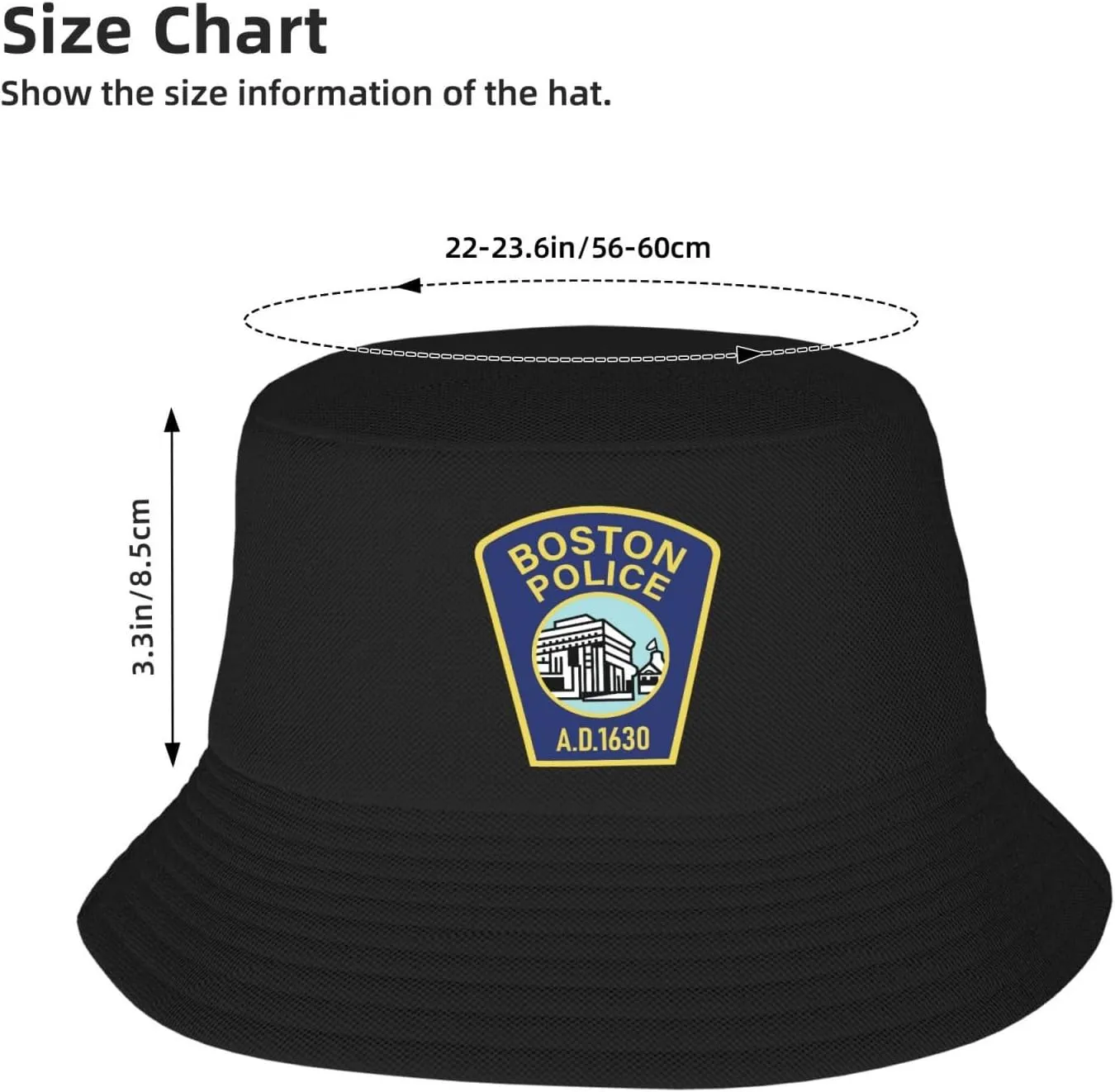 Boston Police Department Bucket Hat, Fishing Hat Beach Sun Hats Summer Bucket Caps for Men Women