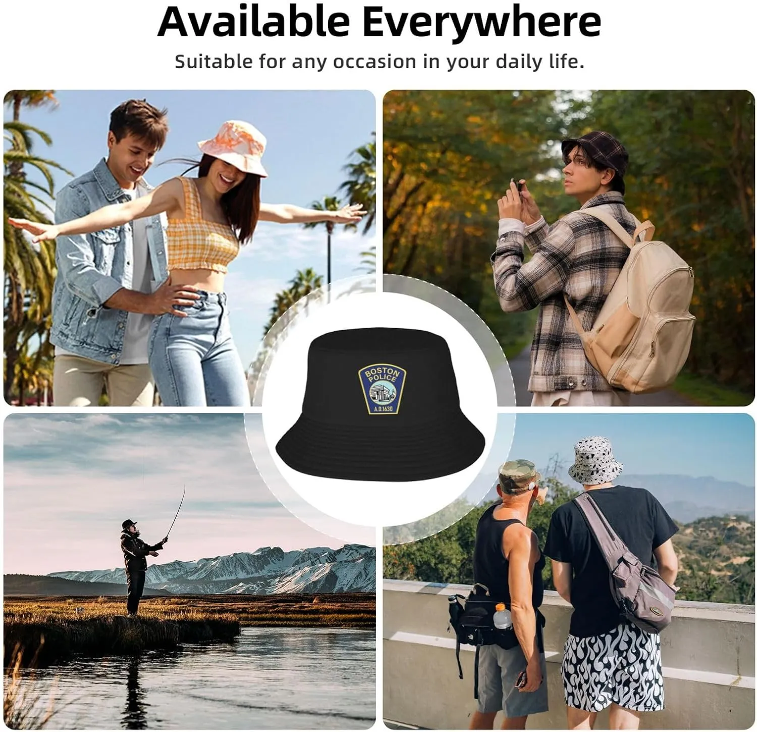 Boston Police Department Bucket Hat, Fishing Hat Beach Sun Hats Summer Bucket Caps for Men Women