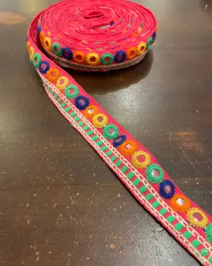 Braids -  Small Mirror Work Holi Red