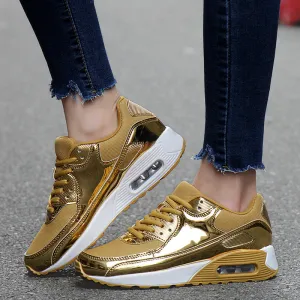 Breathable Women's Sports Flat Shoes Gold Slip On Air Cushion Shoes | Brodtica.com